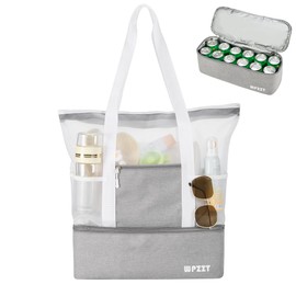 YICHFO Beach Bag for Women, Mesh Tote Bags with Cooler Pool Bag Waterproof Sandproof Beach Vacation Essentials for Pool Swim Cruise