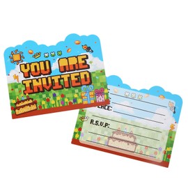 20pcs Video Game Birthday Invitation Cards, Video Game Theme Party Invitations Birthday Party Decoration Supplies for Girls Boys