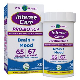 Vital Planet - Intense Care Brain & Mood Probiotics, Organic Prebiotics, Postbiotics, Parabiotics, Complete 4-in-1 Health Supplement for Adults, 65 Billion CFU, 67 Strains, Digestive and Immune 30 ct