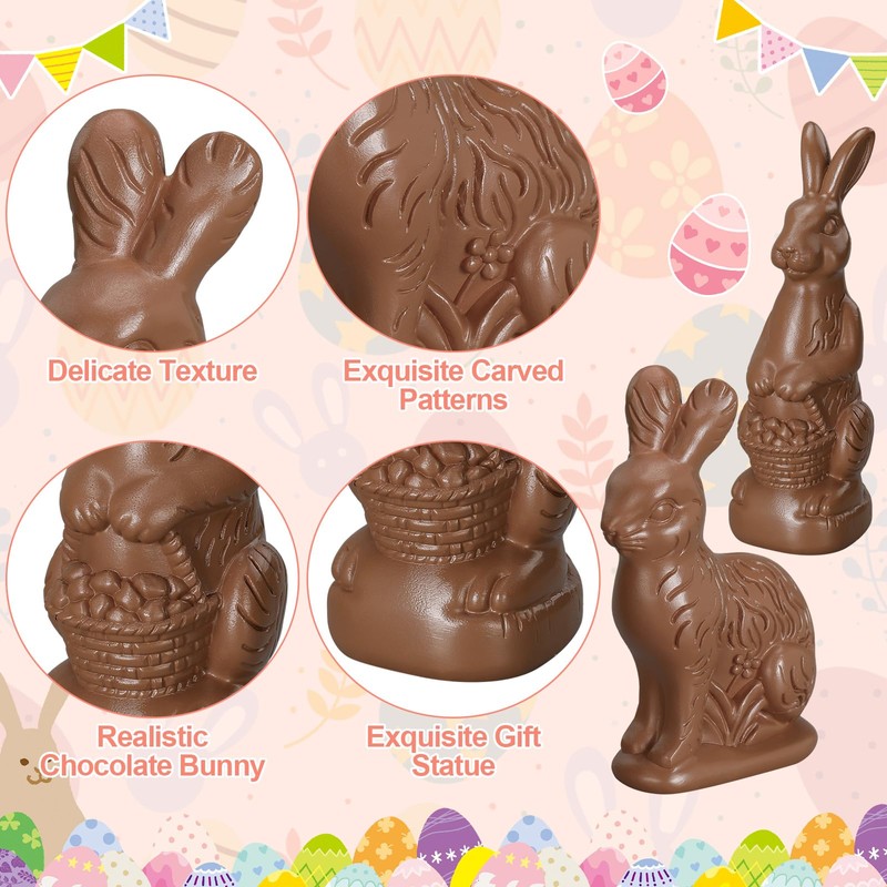 RattanView 2 Pcs Easter Chocolate Bunny Decor Figurines Brown Resin