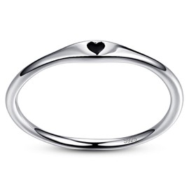 Bonlavie 925 Sterling Silver Promise Rings for Women Simple Carve Heart Wedding Band Stackable Ring for Her Size S