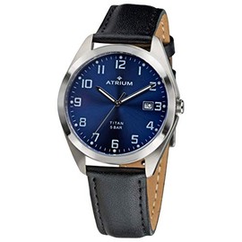 ATRIUM Men's Watch Titanium Leather Strap 5 Bar with Date A14-15, Strap.