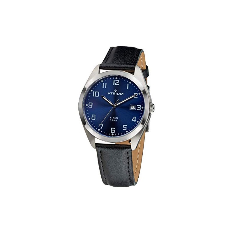 ATRIUM Men's Watch Titanium Leather Strap 5 Bar with Date