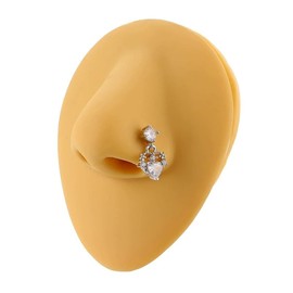 20G L-Shaped Crystal Heart Dangle Nose Studs Rings for Women 316L Surgical Steel Cubic Zirconia Love Heart L Bar Nose Rings Dangling Nose Piercing Jewelry Gold&Silver (Silver)