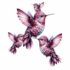 x4 Humming Bird Stickers for Wall Decor, Covering Marks, Mugs & Cups, Car Bumpers, Shower & Tile, Toilets, Laptop & More, Hardwearing Waterproof 0% Transparency (x4 Purple, A5)