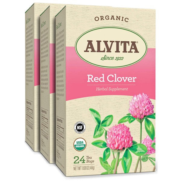 Alvita Organic Red Clover Herbal Tea - Made with Premium Quality Organic Red Clover Blossoms, With Dried Sweet Grass Flavor, 72 Tea Bags (3 Pack)