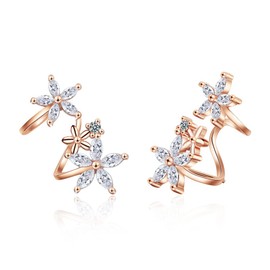 KOEMCY Claw Stud Earrings for Women Girls Needle Stud Earrings Creative Zircon Flowers Stud Earrings Needle Earrings Wrap Stud Earrings Delicate Tiny Earrings, Copper, Cubic Zirconia