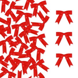 Meseey 100 Pcs Pastel Satin Ribbon Bows with Twist Tie 2.5 Inch Pretied Premade Colored Craft Bows for Gift Wrapping Basket Wedding Baby Shower Brithday Party (Red)