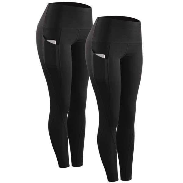 NELEUS 2 Pack Tummy Control High Waist Running Workout Leggings,9017,Black,US