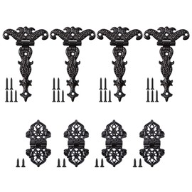 Sxutop Pack of 8 Antique Black T Hinges Retro Folding Vintage Zinc Alloy Antique Small Decorative Hinges with Screws Furniture Hinges for Cabinet Doors, Doors, Wooden Box