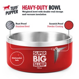 Tuff Pupper 100 oz Heavy Duty Insulated Stainless Steel Dog Bowl for Large Dogs, Non-Slip Base, Dishwasher Safe