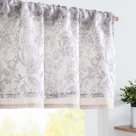 jinchan Sheer Valance for Window Floral Valance Curtain Light Filtering Voile Valance for Living Room Kitchen Botanic Farmhouse Rustic Double Layer Curtain 18 Inch Rod Pocket 1 Panel Verbena Grey