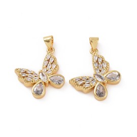 KitBeads 5pcs Cubic Zirconia Butterfly Charms - Transparent Animal Insect Charms, 18k Real Gold Plated Butterflies for Jewelry Making, Bulk