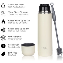 Milu Thermos Flask, Insulated Flask, 1 L, 750 ml, 500 ml, Insulated Stainless Steel Drinking Bottle, 100% Leak-Proof, Double Wall Insulation (Buttercream, 750 ml)