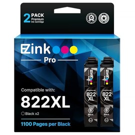 E-Z Ink Pro 822XL Ink Cartridges Remanufactured Replacement for Epson 822XL Black Printer Ink for Workforce Pro WF-3823 WF-4833 WF-4830 WF-4820 WF-4830 WF-3820 Printer Ink Cartridges (2 Black)