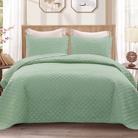 Exclusivo Mezcla Reversible Full Queen Quilt Bedding Set with Pillow Shams, Lightweight Quilts Queen Size, Soft Bedspreads Bed Coverlets for All Seasons - (Light Green, 90"x96")