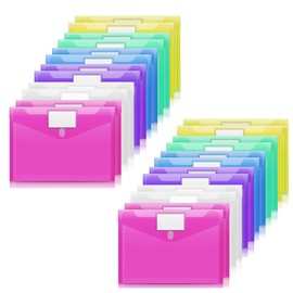 KOOSREEL 24 Pack A4 Document Wallets File Folder 6 Clear PVC Colors Closure Closure Bag with Flap Closure and Label for Office Travel Accessories