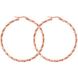 day.berlin Hoop Earrings Twist 18 K Gold-Plated Large Women's Twisted Earrings 5 cm Diameter 2 mm Thick 316L Stainless Steel Nick-Free and Waterproof, Stainless Steel