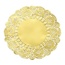 sourcing map 200 Pcs Round Paper Doilies, 5.5 Inch Disposable Lace Doilies for Food Tableware Parties Weddings Birthday, Gold