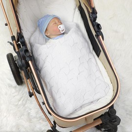 LAWKUL Cellular Blanket Baby 100% Cotton Knitted Soft Knit Crochet Blankets for Newborn Boy Girls Toddler 100x80cm Pure White