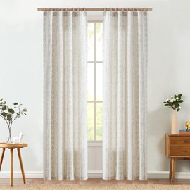 jinchan Boho Stripe Curtains for Living Room Farmhouse Linen Grey Curtains 84 Inch Length 2 Panels for Bedroom Geometric Striped Mudcloth Light Filtering Window Drapes Back Tab Gray on Flax