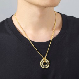 EUEAVAN Viking Rune Ring Pendant Necklace Nordic Runes Elders Futhark Vintage Choker Talisman Primitive Amulet Viking Jewelry Men Boy Gift Punk Leather Cord (silver1)