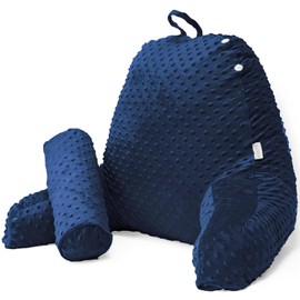 Reading Pillow for Sitting in Bed Adult - Big Backrest Pillow Chair with Washable Embossed Cover - Detachable Neck Support Cushion - Shredded Foam Sit Up Pillow for Bed with Arms and Side Pocket