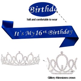 ALRBE TIN Tiara for Women Birthday, It's My 16th Birthday Sash and Crown Set for Women Girls Birthday Party Favors Decorations Silver Crowns for Women Birthday Gifts