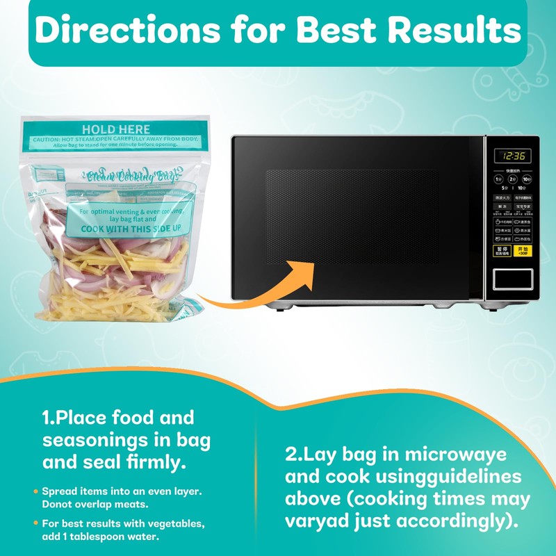 10×Steam Cooking Bags Large Size Microwave Steamer Bags for Vegetables,Potatoes