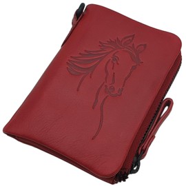 Cowhide Leather Wallet with Horse Motif and RFID & NFC Protection, cherry red, Modern