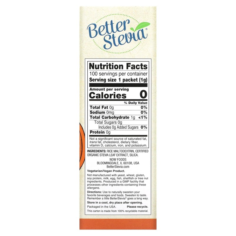 Stevia Extract Packet Now Foods 100 Packet