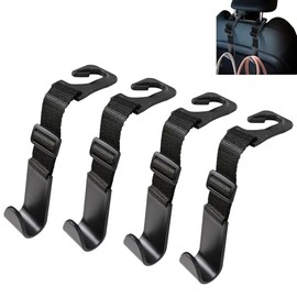 ongfuwu 4PCS Car Seat Headrest Hook, Adjustable Car Back Seat Headrest Hanger Holder Hook, Auto Seat Hook Hangers Storage Organizer, Universal Car Headrest Hooks for Handbag Purse Coat