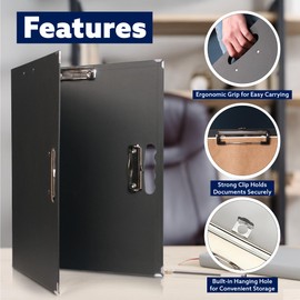 18x24 Clipboard - Foldable 18x24 File Folder & Drawing Board – Folds to 11x17 Clipboards, 4 Clips, Corner Protectors, Portable Multi-Purpose Art 11x17 Clipboard (Black)