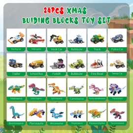 Advent Calendar, 24 Countdown for Kids Toys Dinosaurs Racing Cars Building Kit Compatible, 12 in 1 Big Kids Gifts Building Blocks for Boys Girls