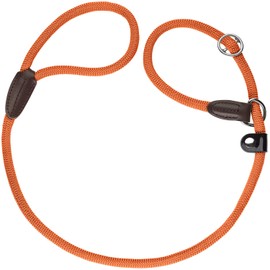 HUNTER Freestyle Retriever Dog Lead Orange Integrated Collar Fully Adjustable Weather-Resistant Easy to Grip Robust Rope with Leather Tips Size 8/170