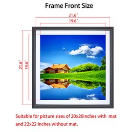 ZZFQXZ 22x22inch Picture Frame Wood Displays Picture 20x20 with Mat or 22x22 Inch Picture, Poster Frame 22x22 Photo Frames 20x20 Wood Square Frame Black with Hanging Hardware (F23B2222W2020)