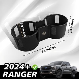 Muslogy Center Console Cup Holder Inserts Compatible with 2024 2025 Ford Ranger Accessories Middle Console Drink Holder Silicone Black Organizer Non-Slip Drink Stopper