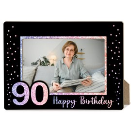 HONPHAX 90th Birthday Picture Frame, 90th Birthday Gifts for Women Men, 90 Years Old Gifts for Grandma Grandpa Mom Dad Glitter Picture Frames 4 x 6 Photo/Yi01-03