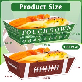 QZYL 100 PCS Football Food Trays, Football Serving Tray, Football TOUCH DOWN Plates Set, Snack Birthday Paper Tableware Platters Disposable Party Decor Football Supplies for Large Stadium Game