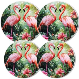 Stove Burner Covers Set Of 4,Two Flamingos In A Tropical Watercolor Scene Round Covers For Electric Stovetop Covers 8 Inches And 10 Inches Metal Stove Burner Cover