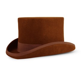 100% Wool Felt Top Hat Men’s Traditional Hand Made Fedoras Bowler Hats with Satin Lined (L, Brown)