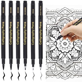 Marte Vanci Calligraphy Pens Calligraphy Pen Set for Beginners Black Brush Pens for Hand Lettering Writing Signature Illustration Sketching Scrapbooking Art Drawing Ink Refillable 6 Packs