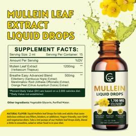 GORNVB (2 Pack) Mullein Drops for Lungs - Lungs Cleanse and Respiratory Support, Powerful 4 in 1 Mullein Leaf Extract with Elderberry, Marshmallow Root and Orange Peel for Bronchial Support, 1 Fl Oz
