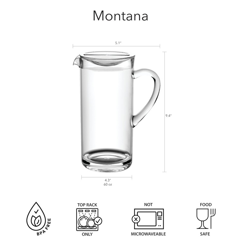 Abode Homewares Montana Cocktail Pitcher with Lid, Indoor/Outdoor, Clear, 60