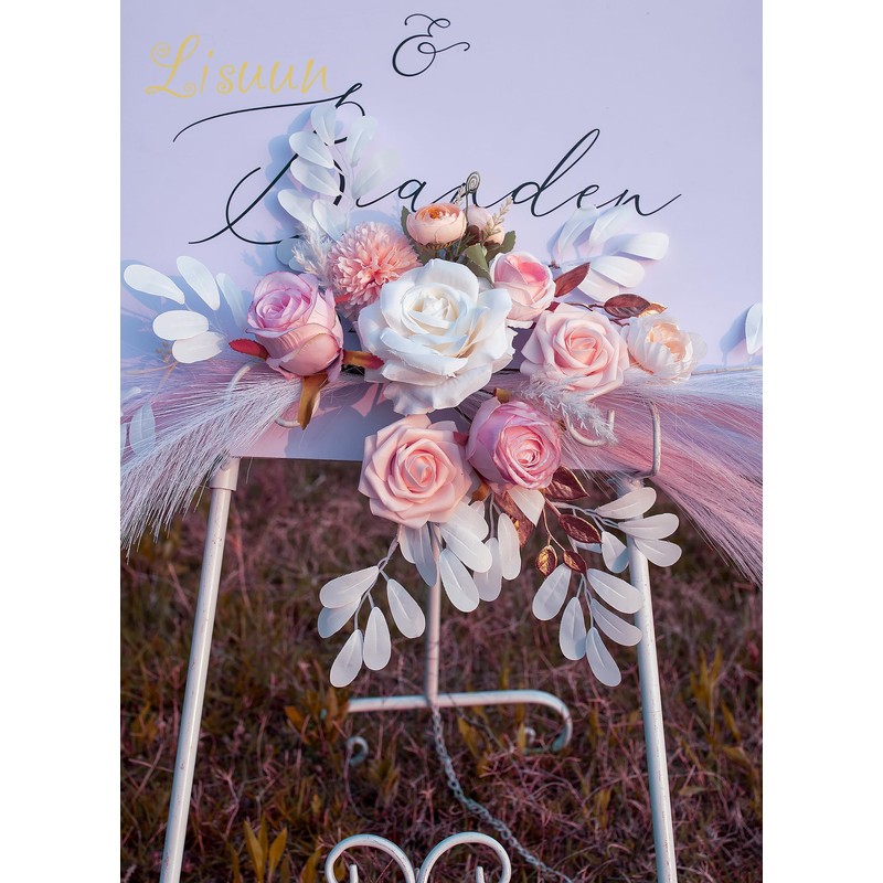 Lisuun Artificial Wedding Welcome Sign Flowers and Backdrop Swags, 2