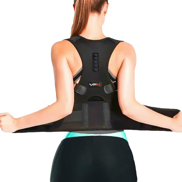 VPX Pro-Form Corrector de postura magnético para hombres y mujeres, totalmente ajustable, corrector de postura acolchado premium, soporta la columna vertebral, cuello, espalda, hombros, entrenador para mejorar el alivio del dolor de espalda y columna ver