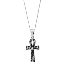 81stgeneration Women Men .925 Sterling Silver Ankh Cross Eye of Horus Pendant Necklace, 46 cm
