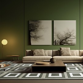 PUREFULL 12Pcs Removable Carpet Tiles, 16x16 Soft Padded Non-Adhesive Carpet Squares, 0.35" Pile Height with Non-Slip Backing for Home Office, Living Room, Bedroom (Green Squares)