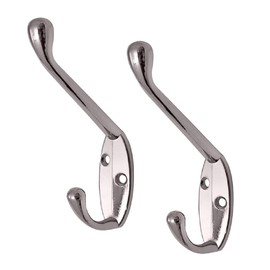 H-Smart 4 x Polished Chrome Metal Double Hat & Coat Hooks, Door & Wall Robe Dress Hangers Strong Metal Coat Hooks, Screw in Modern Coat Hooks Wall Mounted, Heavy Duty Door Hooks for Bathroom Bedrooms