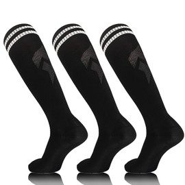 sevening Kids Knee High Soccer Socks - 3 Pairs Long Football Socks， for 6-12 Year Youth, Black-1, 2-6